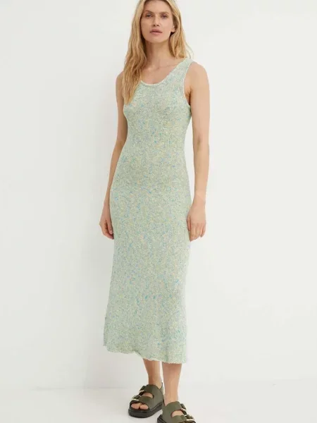 Samsoe Samsoe rochie din amestec de in SAISHA maxi evazati verde