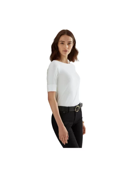 Koszulka Lauren Ralph Lauren z dekoltem w łódkę biała