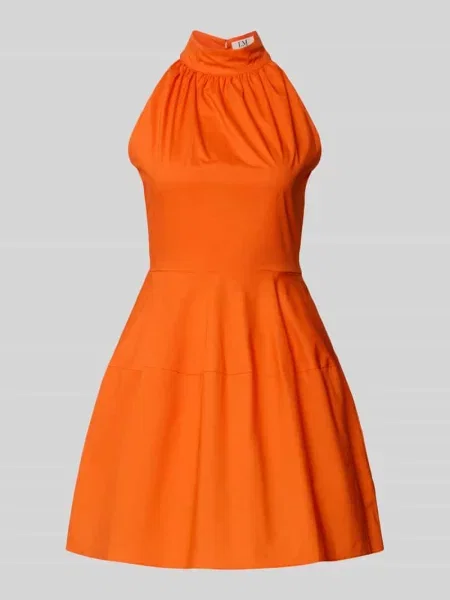 Sukienka koktajlowa ze stójką i tylnym zapięciem na guzik Little Mistress pomarańczowa
