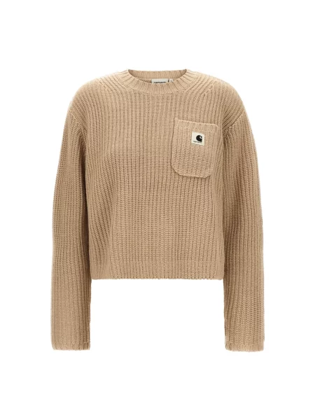 Sweter krótki z dzianiny z dodatkiem wełny model ‘MIRA’ Carhartt Wip beżowy
