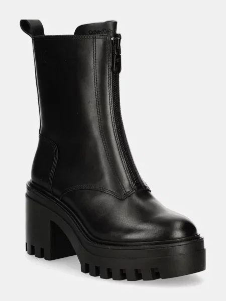 Kožené kotníkové boty Calvin Klein Jeans CHUNKY HEELED BOOT LTH na černá