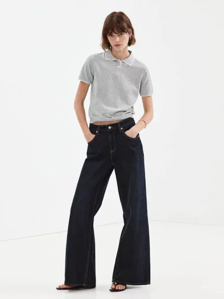Sweter z dzianiny z kołnierzykiem polo Kobieta XXS MANGO granatowy