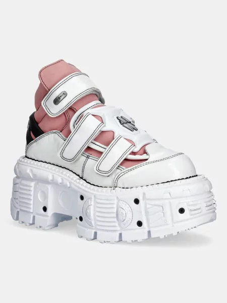 New Rock sneakers din piele CHAROL ARRUGADO BLANCO NOBUCK ROSA TANK