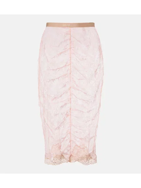 Fustă midi Valentino cu model floral din dantelă roz