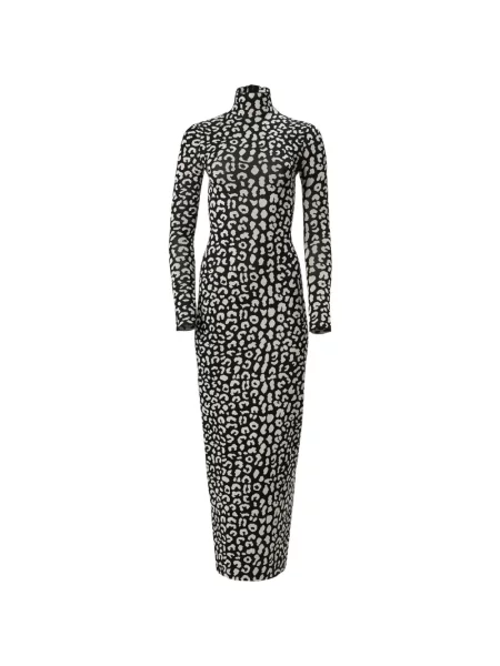 Rochie maxi Carolina Herrera cu model leopard din jacard negru