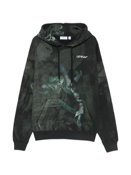 Hanorac cu glugă Off-white cu imagine cu cordon alb