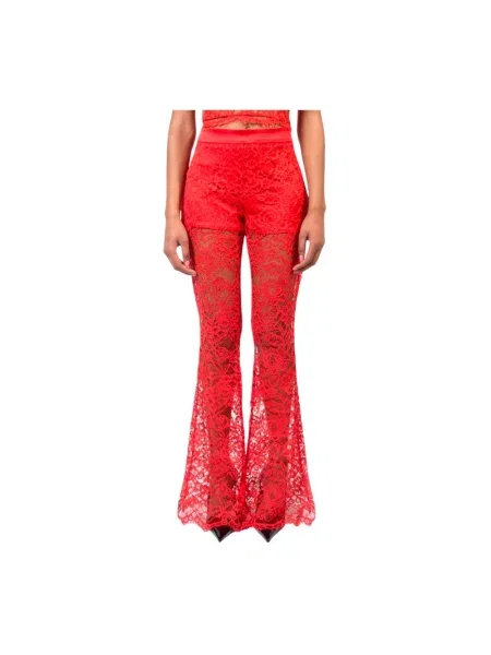 Spodnie Doris S koronkowe eleganckie czerwone