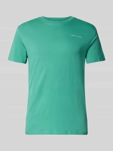 T-shirt o kroju slim fit z czystej bawełny model ‘LINEAR CHEST TEE’ Tommy Jeans zielona