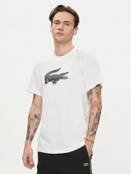 Тениска Lacoste с принт бежово