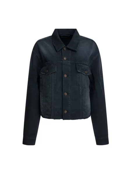 Lniana kurtka jeansowa Balenciaga niebieska
