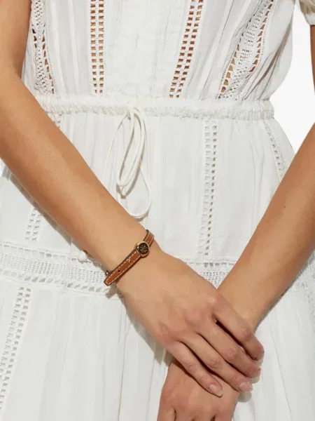 Brăţară Tory Burch din piele cu autograf maro