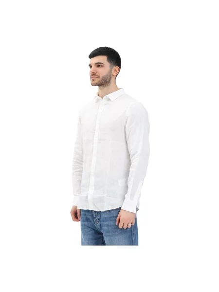 Lniana koszula Armani Exchange z długim rękawem casual biała