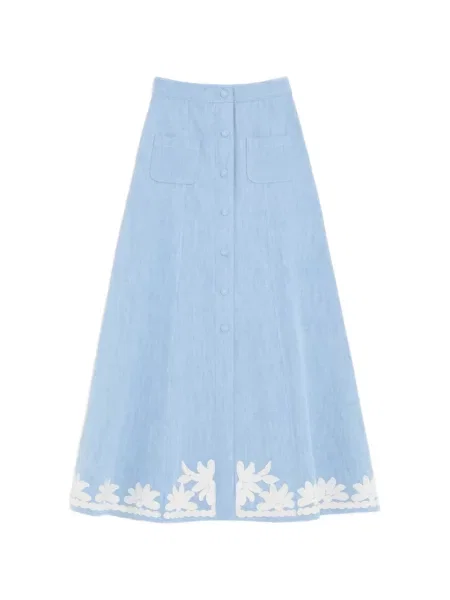 Fustă din denim Valentino Garavani cu broderie albastru
