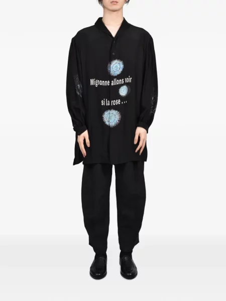 Копринена риза Yohji Yamamoto с принт черно