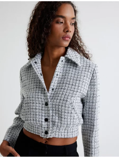 Kołnierzykowy kurtka bomber Koton tweedowy szary