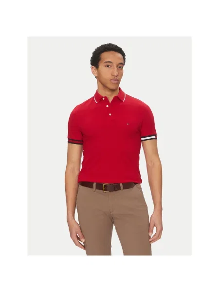 Tommy Hilfiger Polo marškinėliai Flag Cuff Slim Fit raudona
