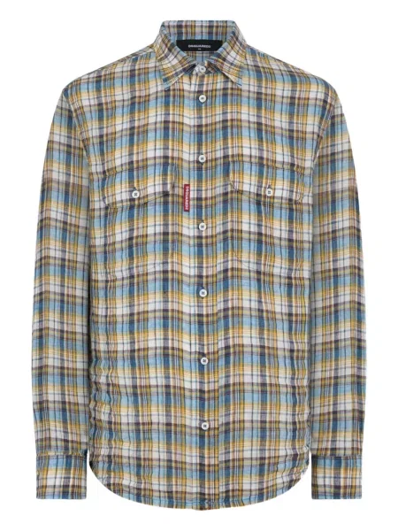 Cămașă Dsquared2 de in în carouri albastru