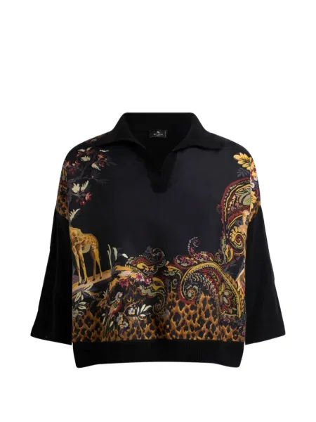 Pulover Etro de lână cu imagine cu imprimeu animal print negru