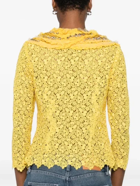 Geacă Gemy Maalouf cu model floral din dantelă galben
