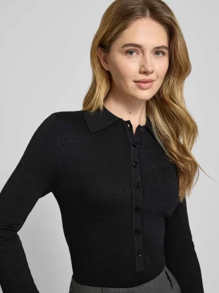 Bluzka z długim rękawem o kroju slim fit z mieszanki lyocellu i bawełny model ‘FLURA LUREX’ Selected Femme czarna
