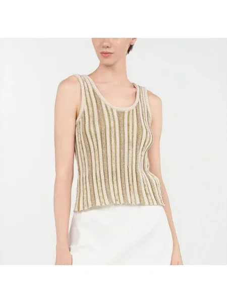 Dzianinowy top Roberto Cavalli w paski z paskiem beżowy