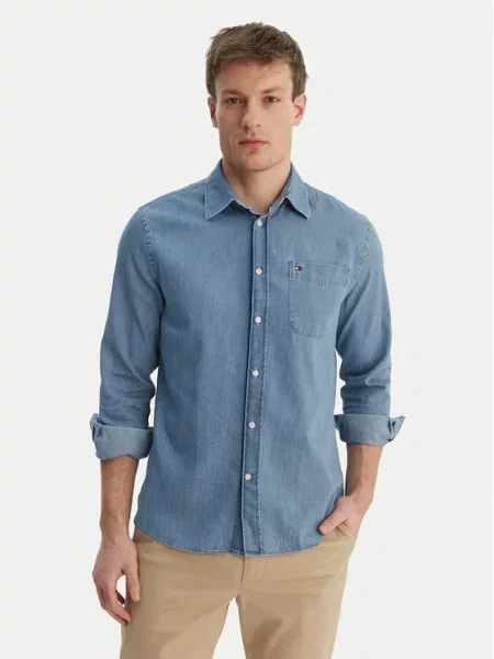Koszula jeansowa o kroju regular fit z czystej bawełny Tommy Hilfiger niebieska