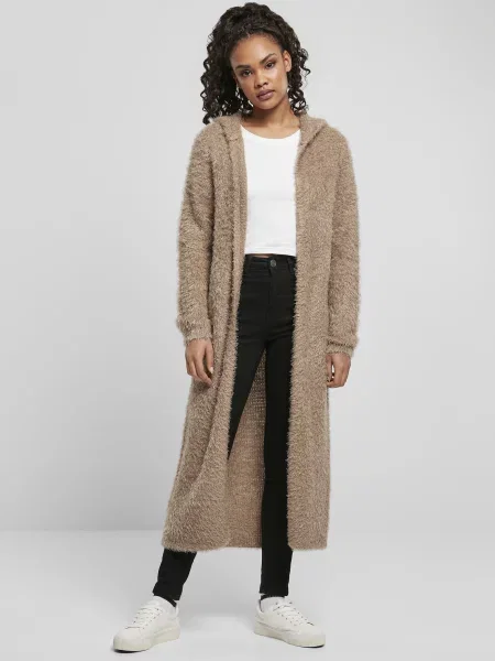 Pulover Urban Classics cu pene cu glugă bej