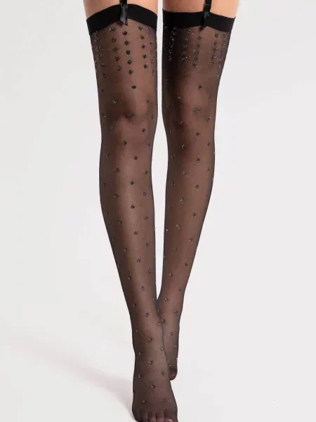 Чулки под в горошек с люрексом чорні