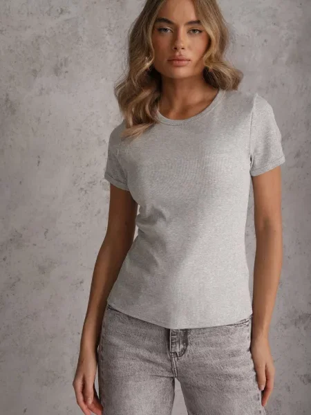 T-shirt o Dopasowanym Kroju z Prążkowanego Materiału Lailya szary