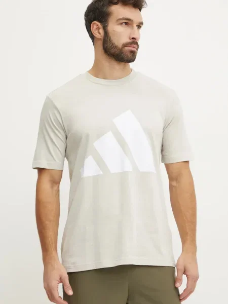 Adidas tricou din Essentials bărbați bej cu imprimeu alb