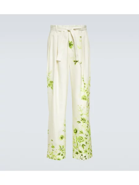 Pantaloni King & Tuckfield cu model floral verde