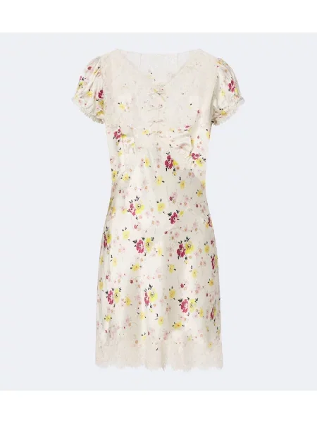 Rochie Dôen de mătase cu model floral alb