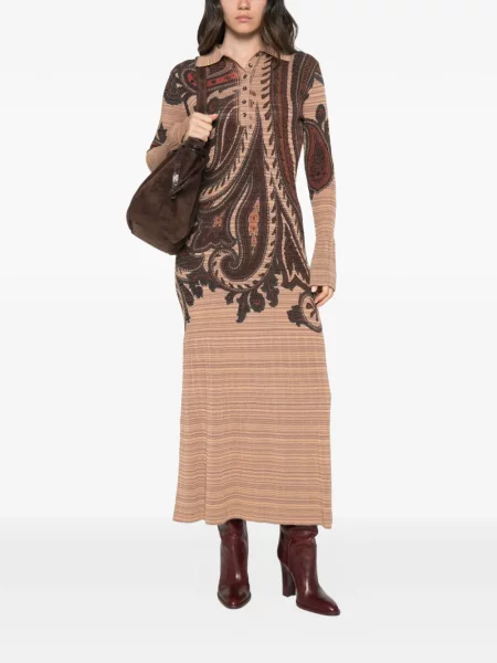 Με κολάρο μάξι φόρεμα Etro με σχέδιο paisley καφέ