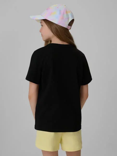 T-shirt regular z nadrukiem dziewczęcy 4F czarna