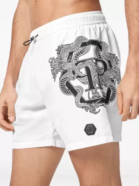 Slip de baie Philipp Plein cu imagine alb