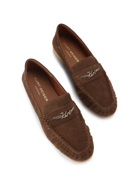 Велурени лоуфъри Kurt Geiger London с автограф кафяво