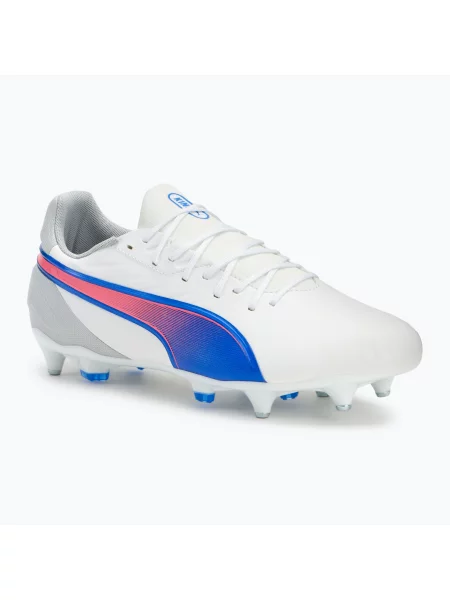 Încălțăminte de fotbal pentru bărbați PUMA King Match MxSG puma white/bluemazing/flat light grey/sunset glow alb