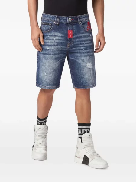 Pantaloni scurți din denim Philipp Plein albastru