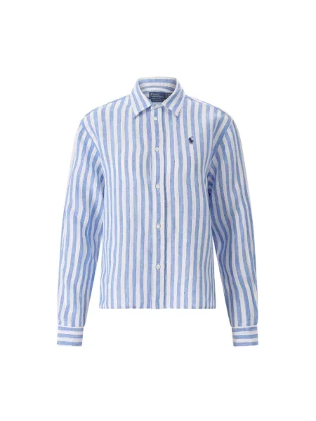 Koszula z lnu Polo Ralph Lauren z długim rękawem niebieska
