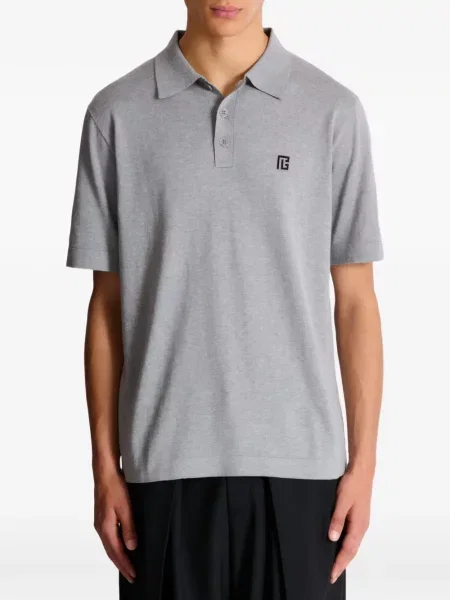 Polo Balmain cu broderie gri