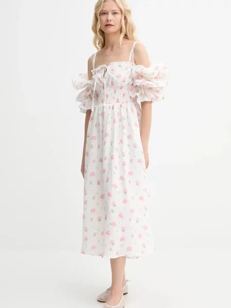 The Sleeper rochie din in maxi evazați bej