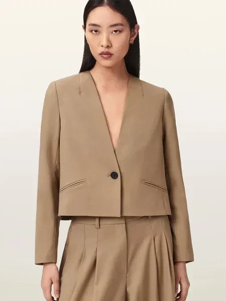 AllSaints sacou cu un singur rând de femei cu lână POPPY maro