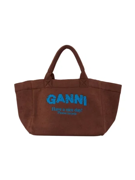 GANNI Beach Resort torebka shopper z bawełną brązowa