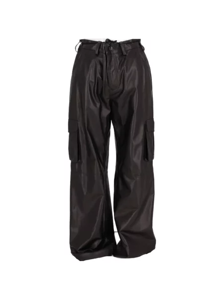 Pantaloni cargo La Rose din piele negru