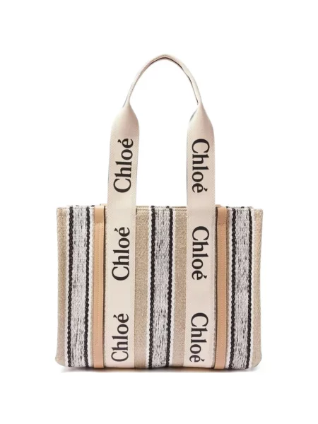 Geantă shopper Chloé de in cu dungi