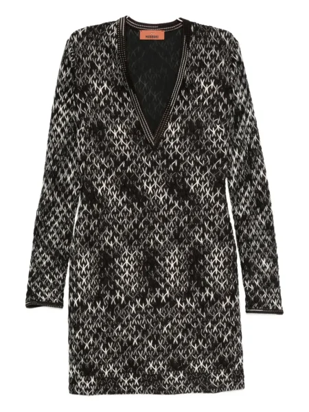 Rochie Missoni cu decolteu în V cu imprimeu geometric de costum maro