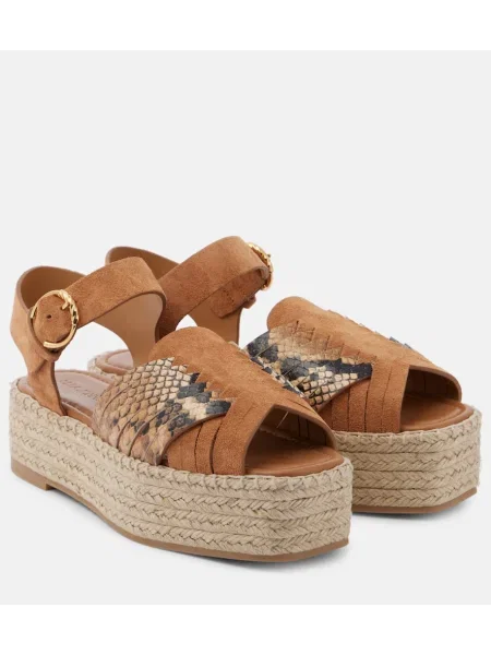 Usnjene espadrile Ulla Johnson s kačjim vzorcem bež