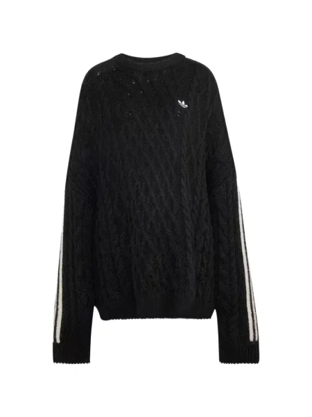 Pulover Adidas cu broderie cu dungi tricotate maro