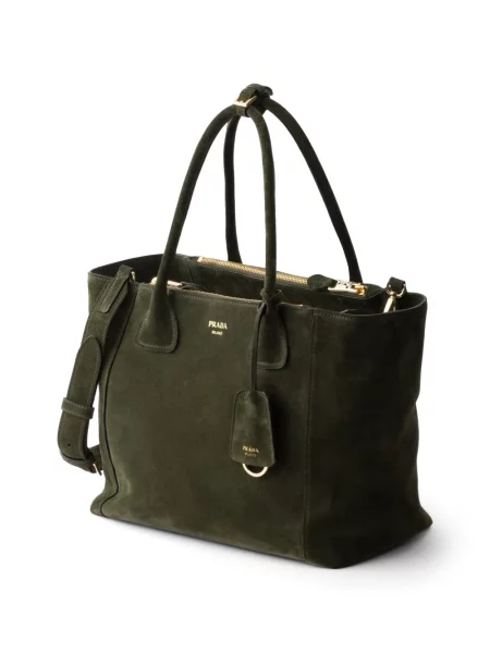 Geantă shopper Prada din piele de căprioară verde