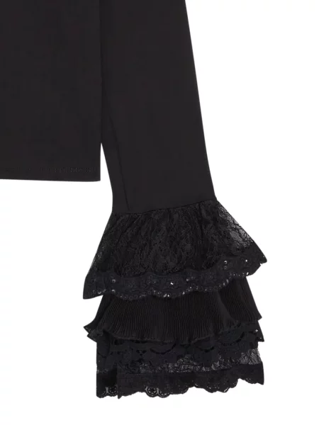 Μπλούζα Alice + Olivia με βολάν με δαντέλα μαύρο